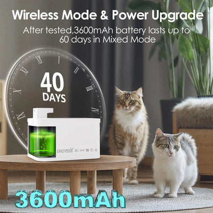 Cat Water Fountain, 4L Wireless Pet Fountain Stainless Steel Automatic Water Dispenser Cat Water Fountains Indoors