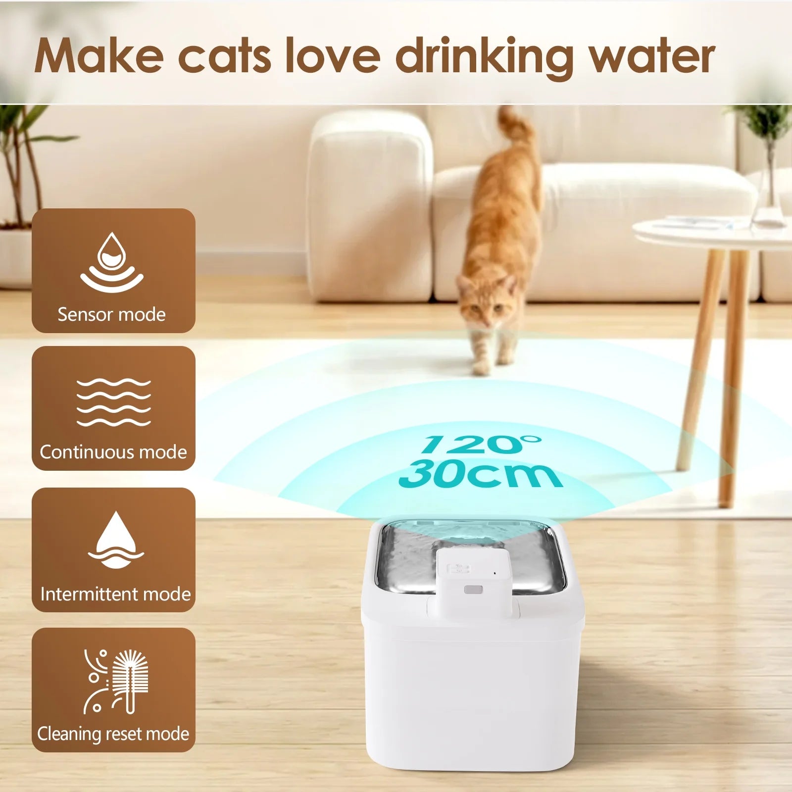 Cat Water Fountain, 4L Wireless Pet Fountain Stainless Steel Automatic Water Dispenser Cat Water Fountains Indoors